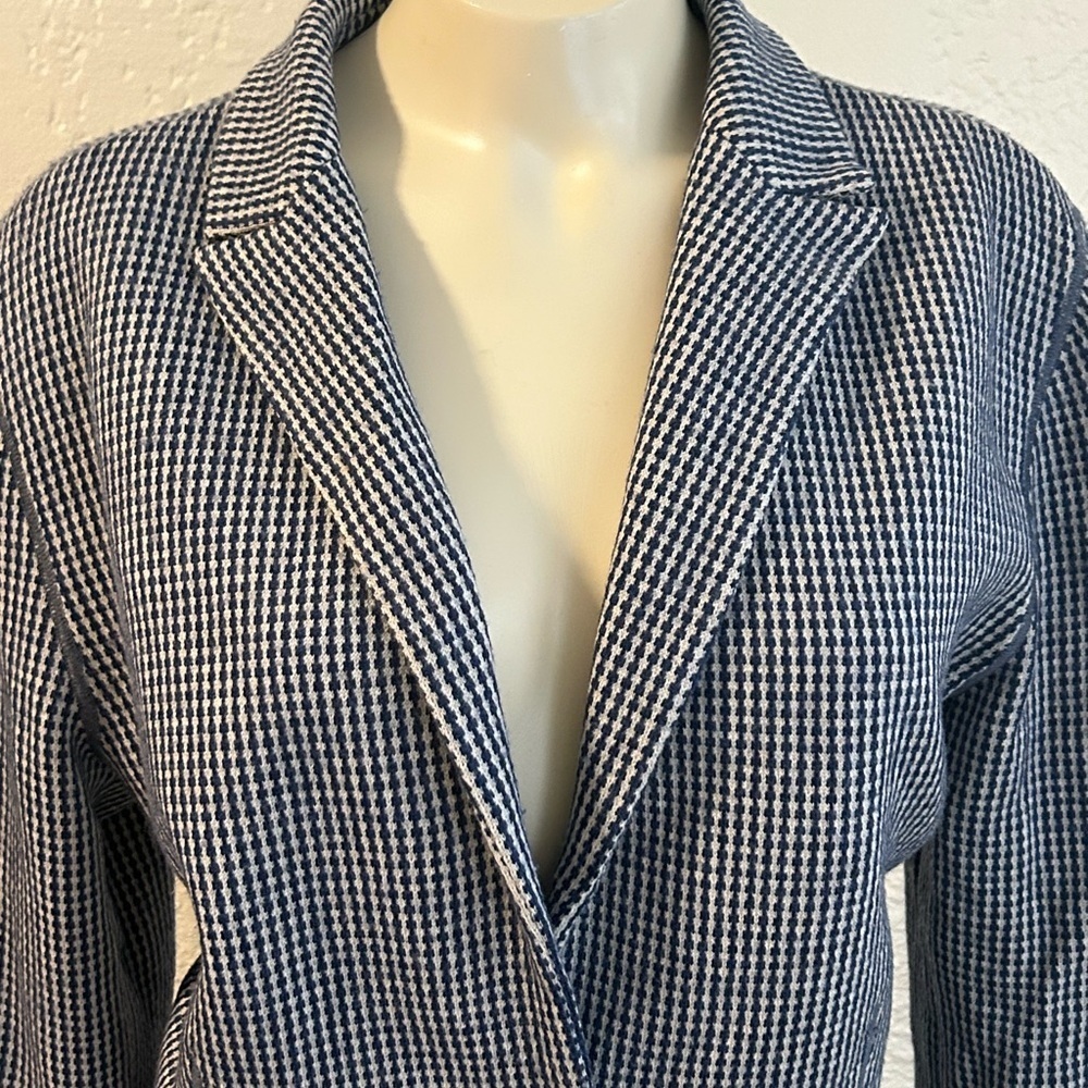 PIAZZA SEMPIONE blue / white fitted / pocketed wool blazer SZ 50 made in Italy .